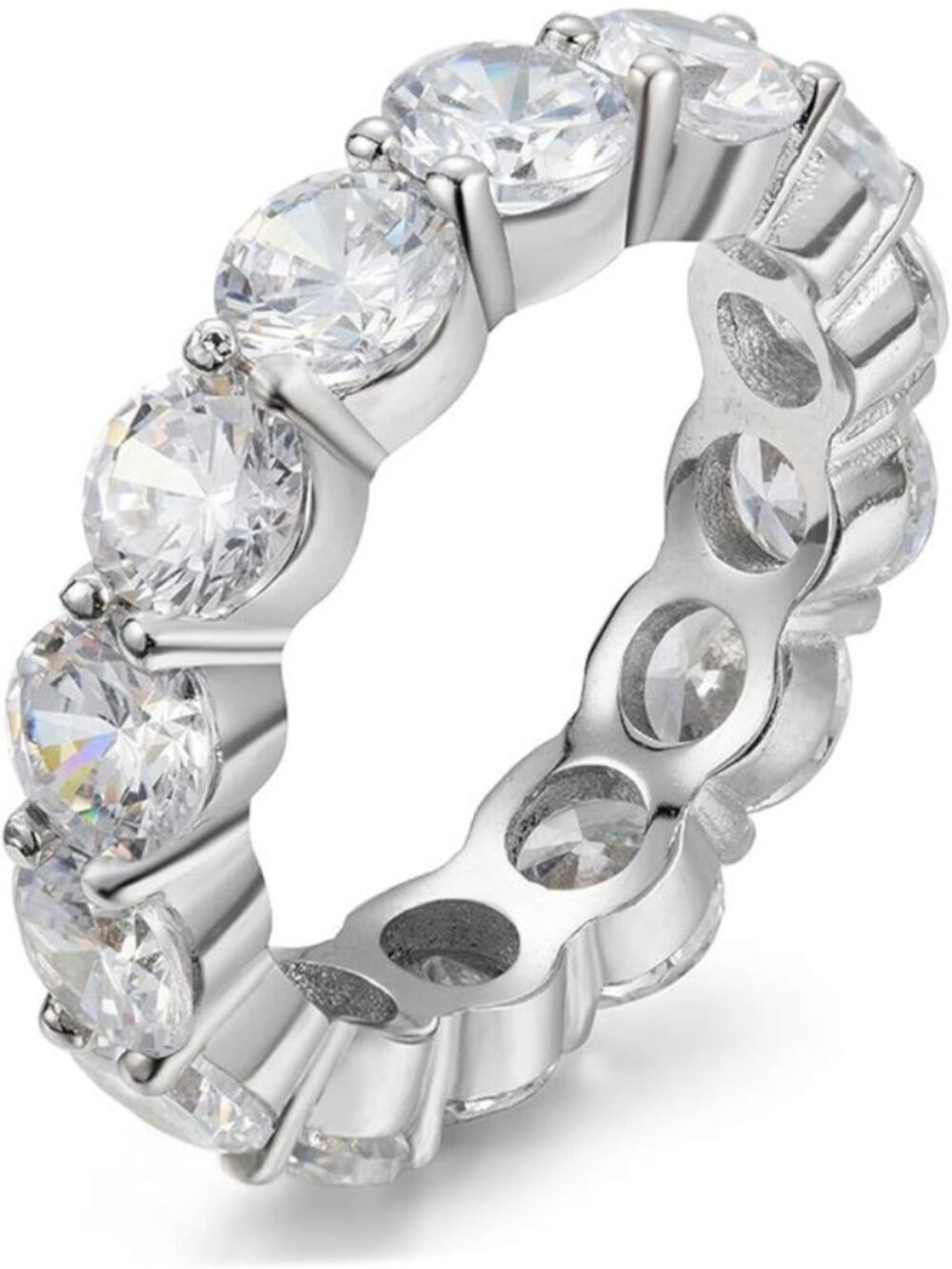 925 Sterling Silver 5mm Round Cubic Zirconia Eternity Band Ring